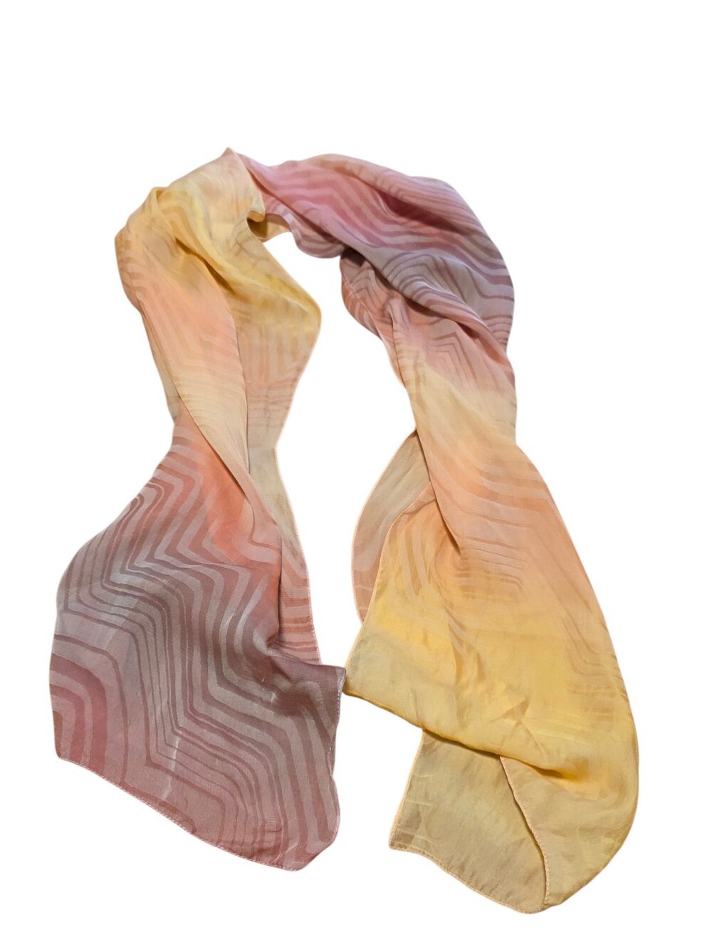 Nordstrom 100% Silk Italian Made Vintage Wave Pattern Warm Tones Ombre Scarf OS